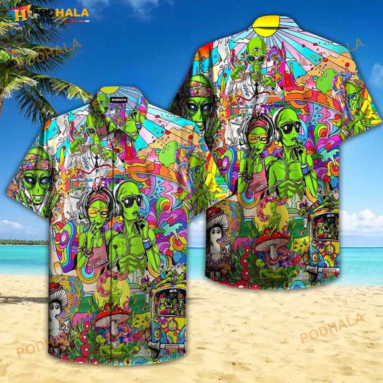 Crazy Skulls Get High Hippie Short Short Sleeve Shirt Ocean