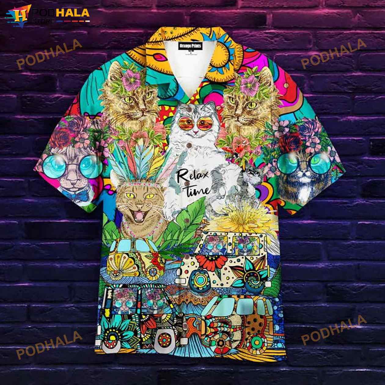 Hippie Cats Peace Life Color Aloha 3D Funny Hawaiian Shirt Hippie Cats Peace Life Color Aloha 3D Funny Hawaiian Shirt
