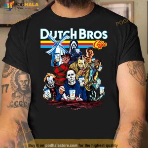 Horror Movie Characters Dutch Bros Coffee Halloween T Shirt 3