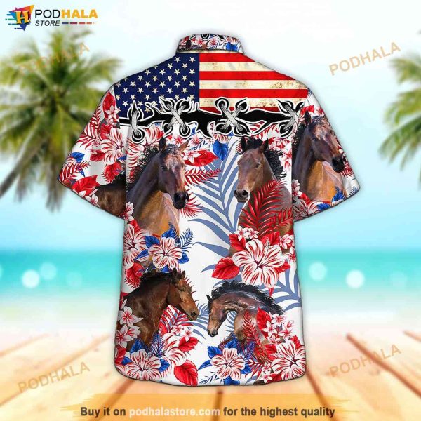 Horse In American Flag Patterns 4th of July Hawaiian Shirt, Patriotic T-shirt