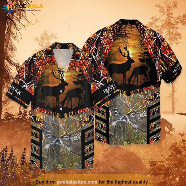 Hunting Deer 2 Funny Hawaiian Shirt, Hawaiian Button Up Shirt