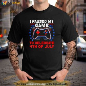 I Paused My Game To Celebrate 4th Of July Gamer Boys Kids Shirt