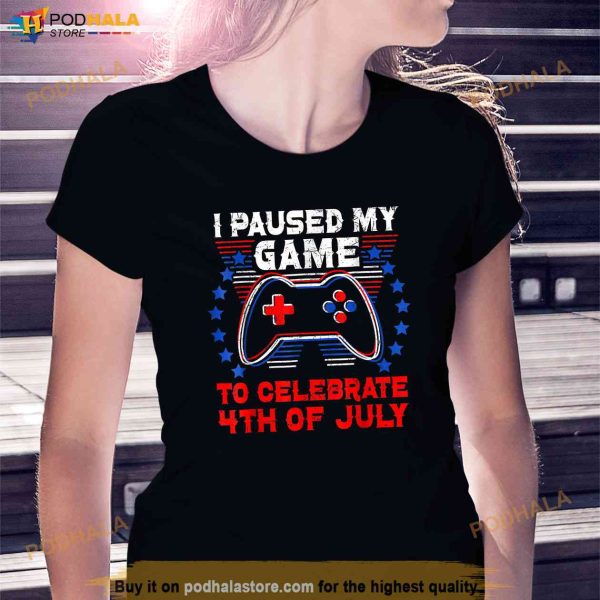 I Paused My Game To Celebrate 4th Of July Gamer Boys Kids Shirt