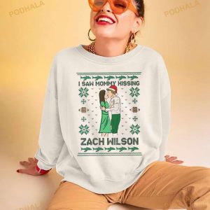 I Saw Mommy Kissing Zach Wilson Ugly Christmas Shirt 2