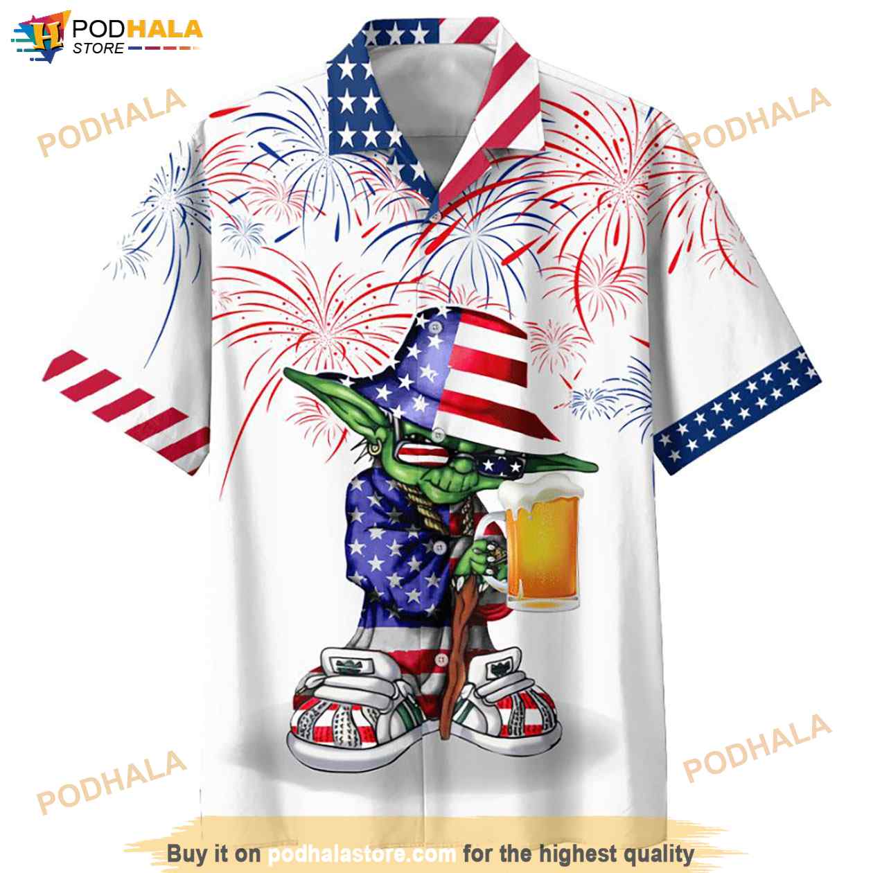 Independence Day Star Wars Yoda With Beer Funny Hawaiian Shirt Independence Day Star Wars Yoda With Beer Funny Hawaiian Shirt