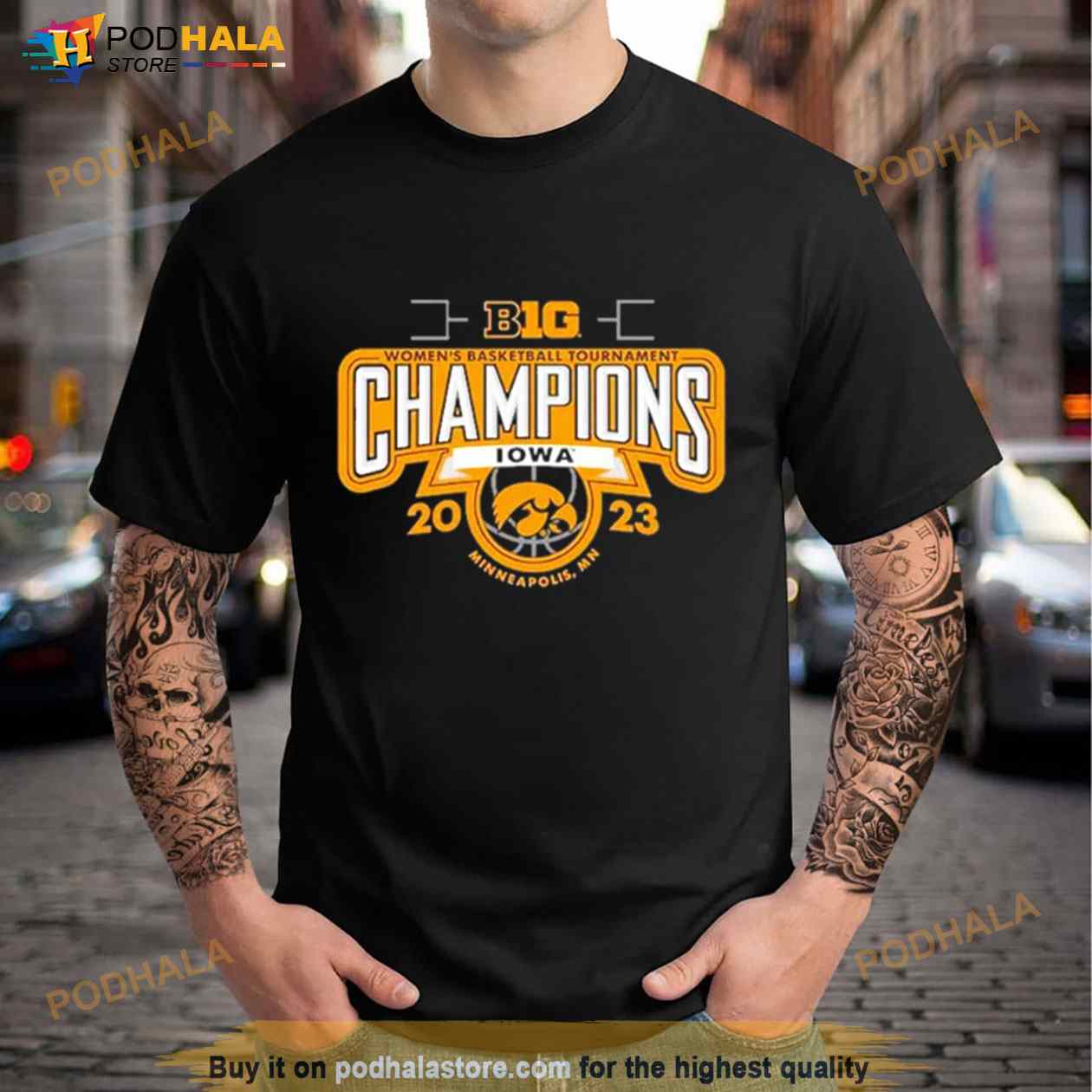 Men's Blue 84 Black Iowa Hawkeyes 2022 Big Ten Basketball Conference Tournament Champions T-Shirt