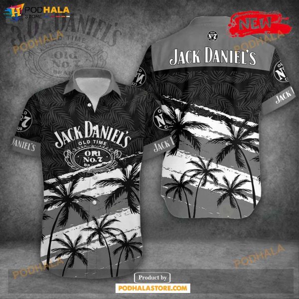 Jack Damiel’s Tropical Coconut Tree Black Design Hawaiian Shirt
