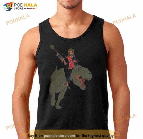 Jesus Riding a T Rex Dinosaur Funny T Shirt