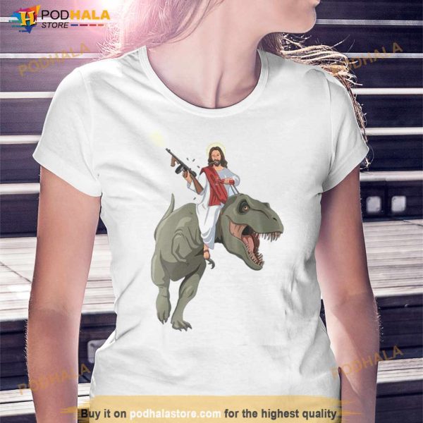 Jesus Riding a T Rex Dinosaur Funny T Shirt