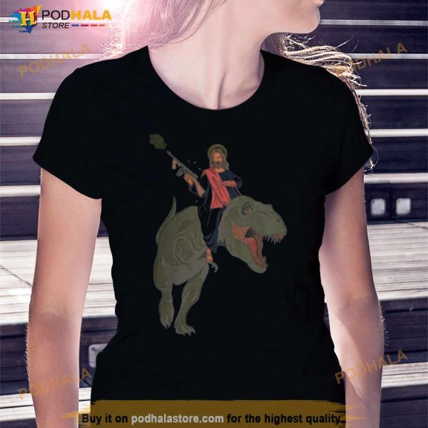 Jesus Riding a T Rex Dinosaur Funny T Shirt