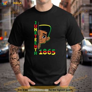 Juneteenth Celebrating 1865 Cool Brown Skin King Boys Kids Shirt 2