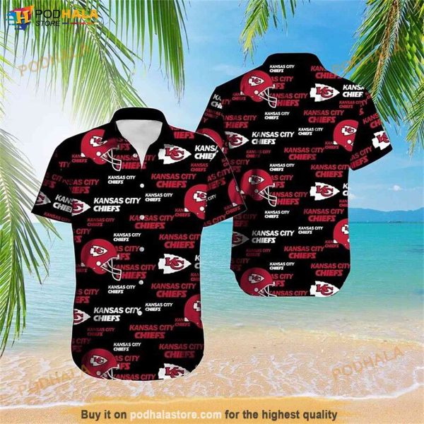 Kansas City Chiefs Men’s Summer Hawaiian Tee Top Beach Button Down Shirt