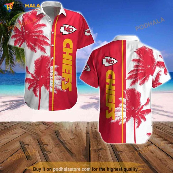 Kansas City Chiefs Mens Wear Hawaiian Button-down Shirt Summer Beach