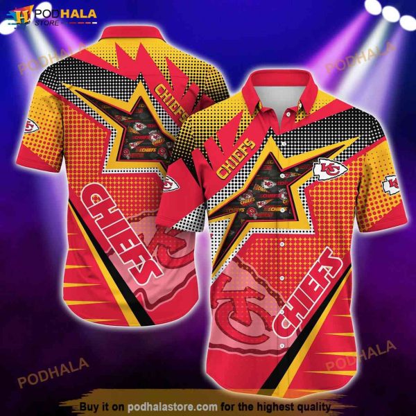 Kc Chiefs NFL Logo Hawaiian Short Sleeve Shirt, Kansas City Chiefs Gifts