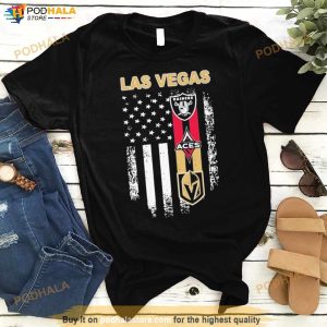 LAS VEGAS RAIDERS VEGAS GOLDEN ACES AND VEGAS GOLDEN KNIGHTS FLAG 2023  SHIRT