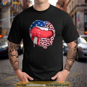 Leopard Sexy Lips Happy 4th Of July Usa Flag Stars Stripes Shirt 2