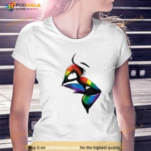 Lesbian Lips Kissing Rainbow Flag Gay Pride Lgbt White Shirt 2