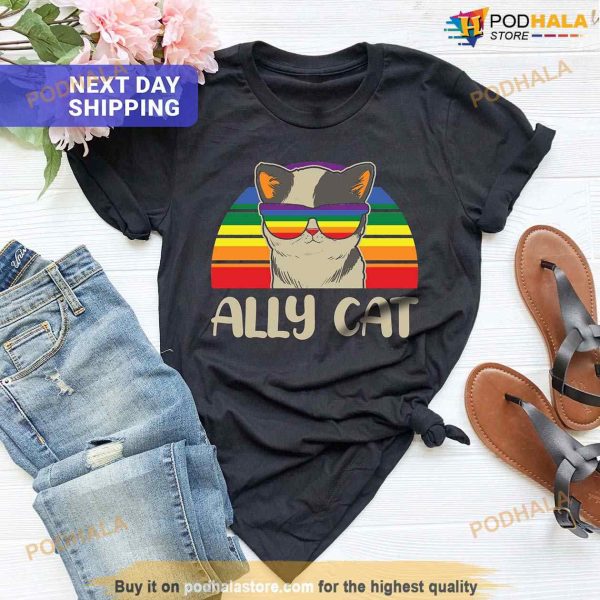 LGBT Ally Cat Vintage Shirt, LGBTQ Cat Shirt, Rainbow Pride Clothing