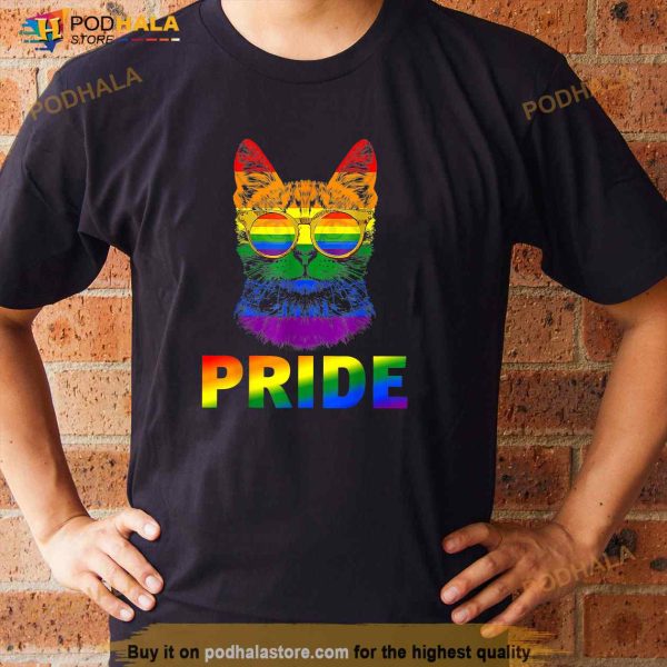 LGBT Cat Gay Pride LGBTQ Rainbow Flag Cool Sunglasses Shirt