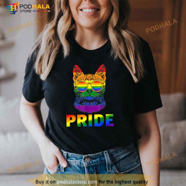 LGBT Cat Gay Pride LGBTQ Rainbow Flag Cool Sunglasses Shirt