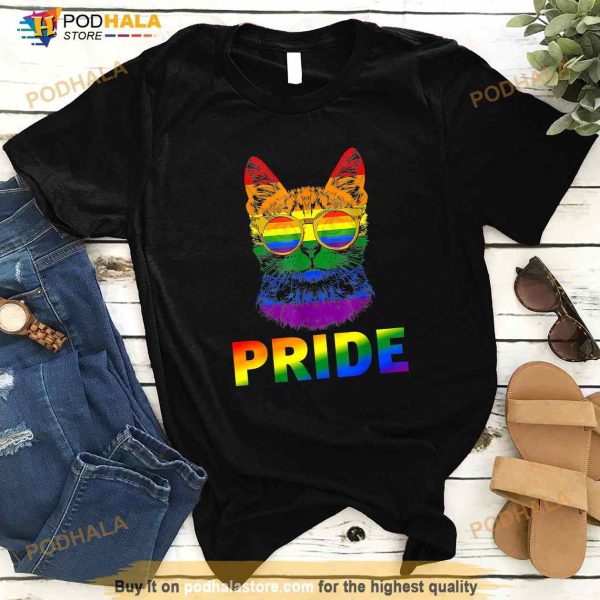 LGBT Cat Gay Pride LGBTQ Rainbow Flag Cool Sunglasses Shirt