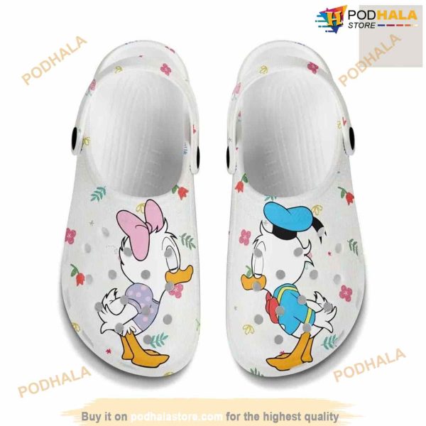 Little Donald Daisy Kissing White Pattern Graphic Cartoon Crocs Clog Shoes