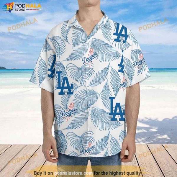Los Angeles Dodgers Hawaiian Shirt, Sketch Palm Leaves Seamless Pattern Summer Shirt