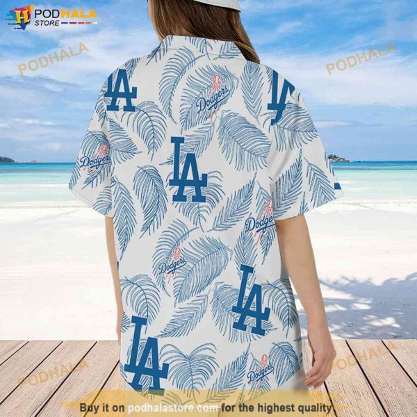 Los Angeles Dodgers Hawaiian Shirt, Sketch Palm Leaves Seamless Pattern Summer Shirt
