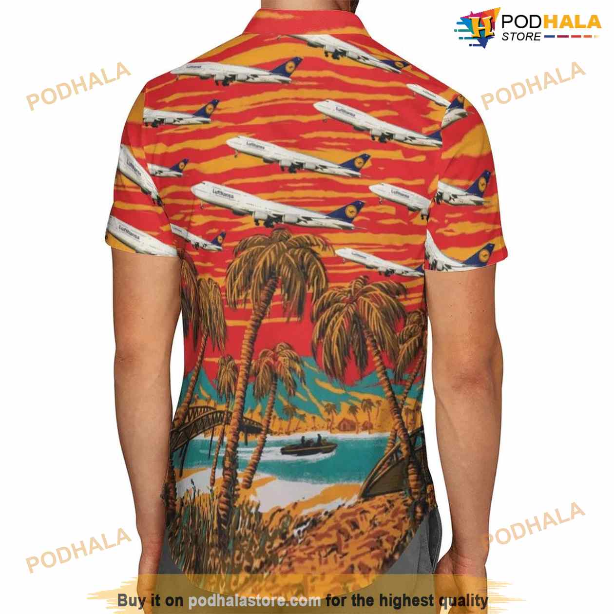 Lufthansa Boeing 747-8 Hawaiian Shirt Man Lufthansa Boeing 747-8 Hawaiian Shirt Man