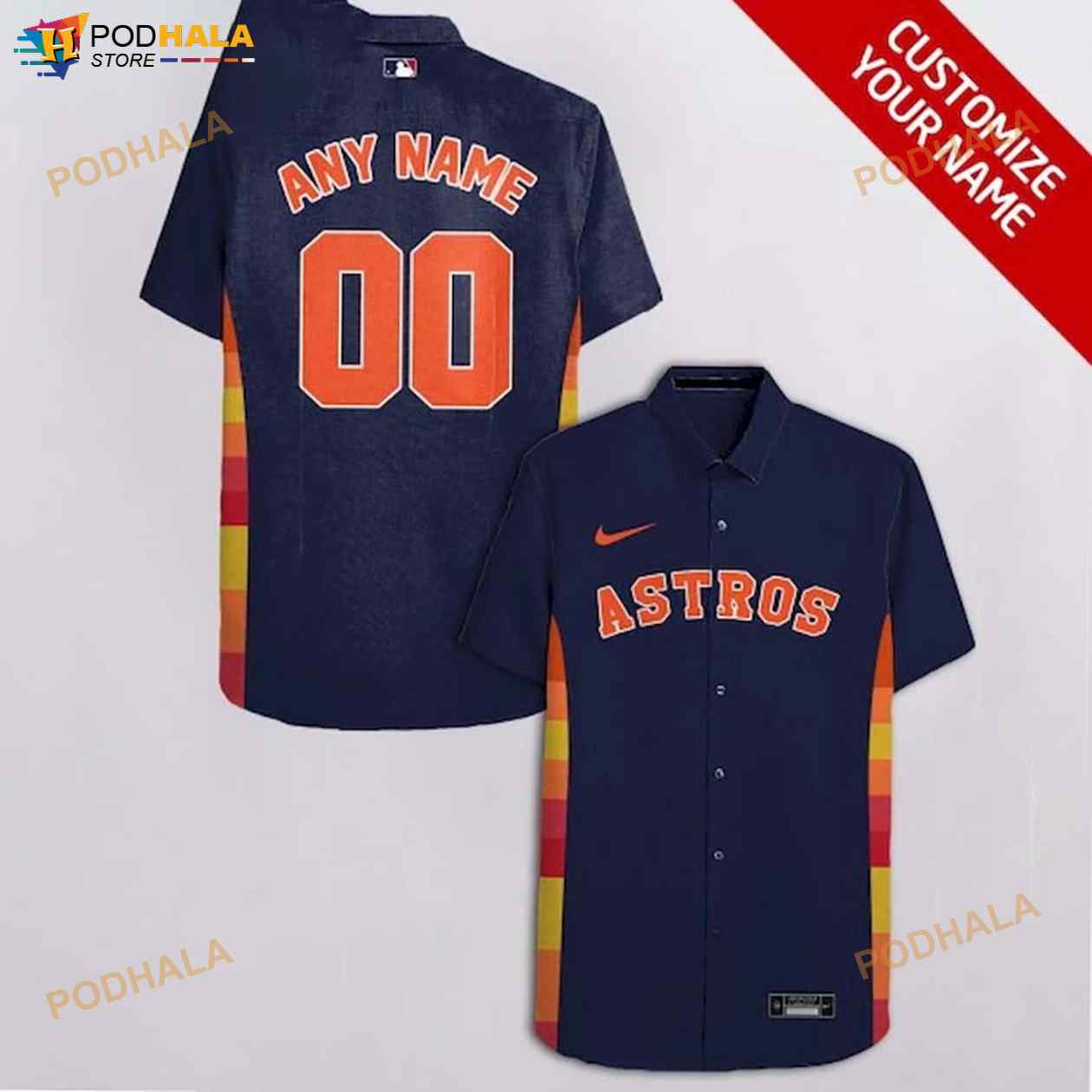 Custom Name MLB Houston Astros Special Hawaiian Design Button