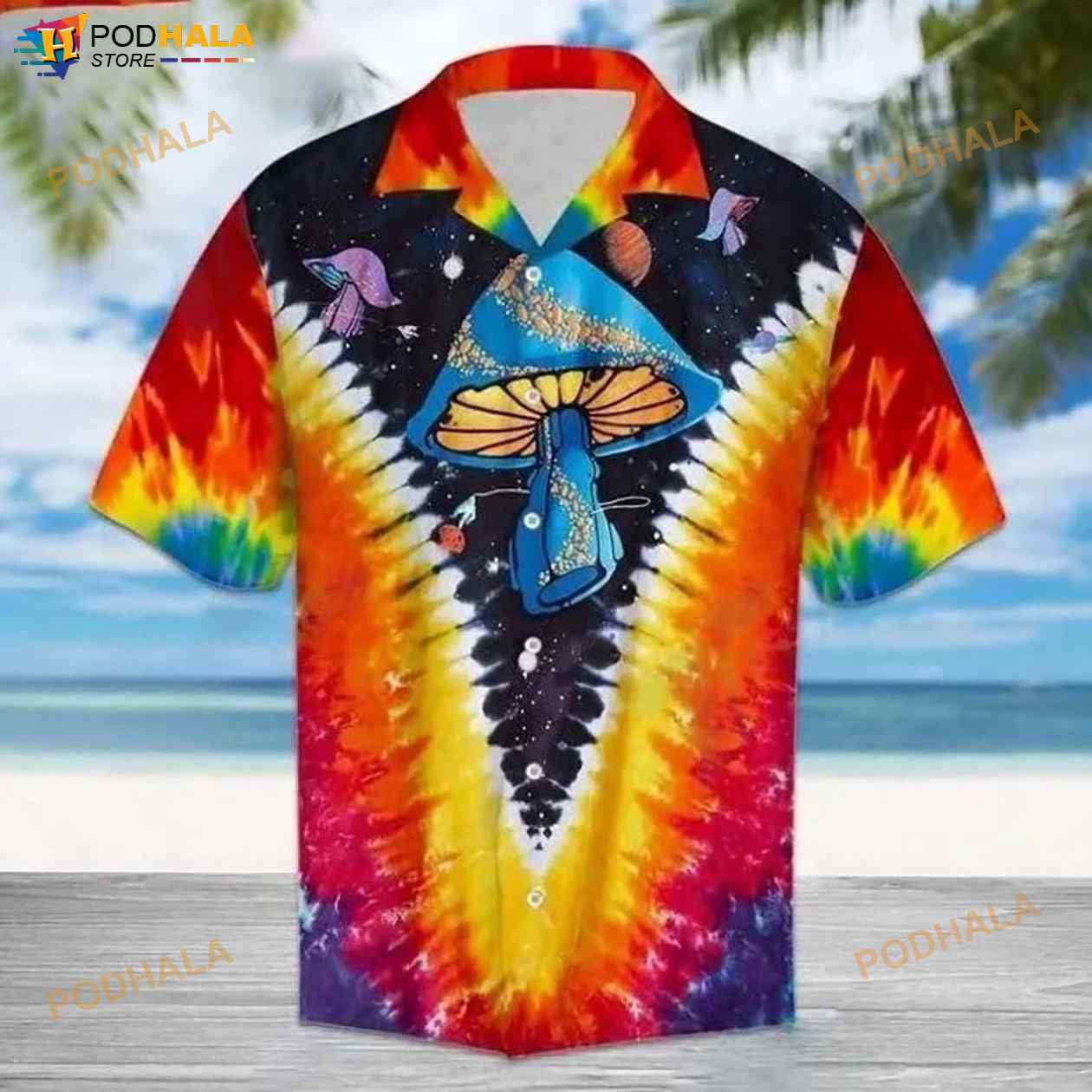 Magic Mushroom Trippy Hippie Tie Dye 3D Funny Hawaiian Shirt Magic Mushroom Trippy Hippie Tie Dye 3D Funny Hawaiian Shirt