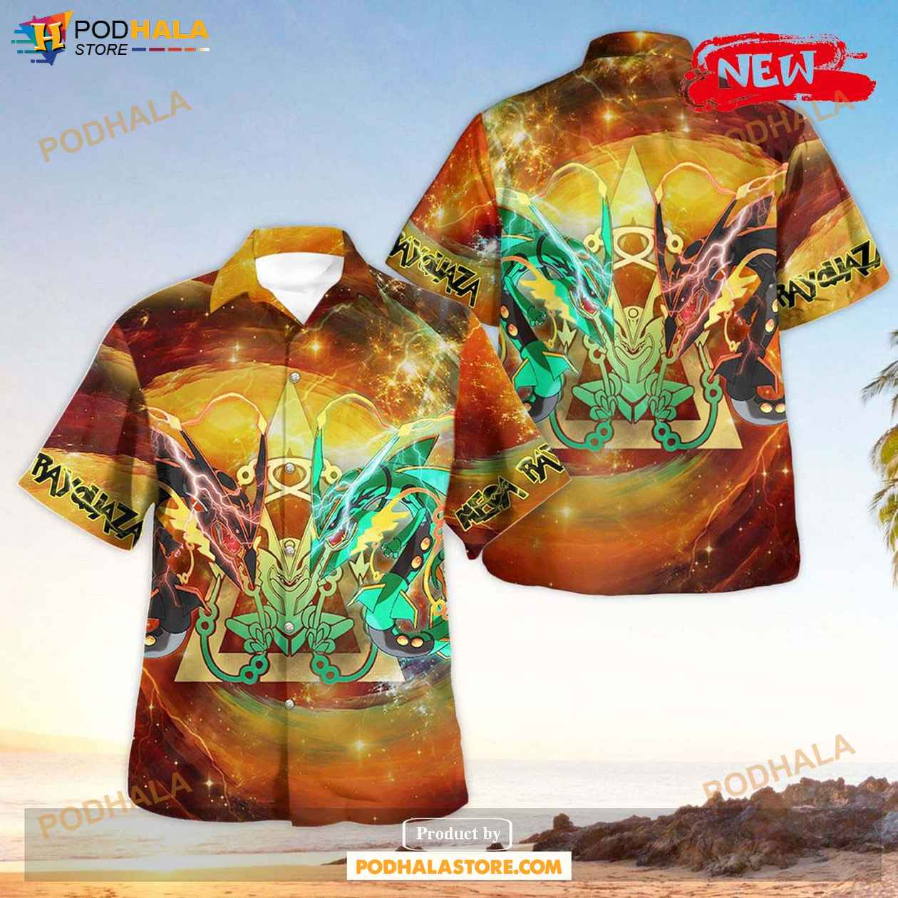 Mega And Shiny Rayquaza Design Hawaiian Shirt, Tropical Shirt for Women Men Mega And Shiny Rayquaza Design Hawaiian Shirt, Tropical Shirt for Women Men