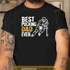 Mens Best Pucking Dad Ever Retro Ice Hockey Coach On Fathers Day Shirt
