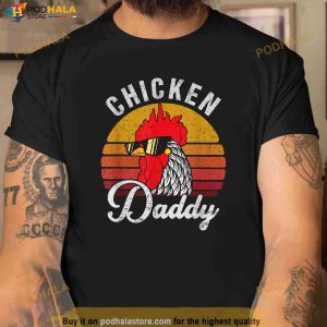 Mens Chicken Daddy Vintage Style Chicken Dad Poultry Funny Farmer Shirt 2