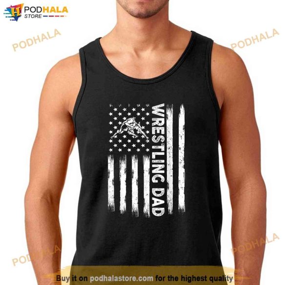 Mens Distressed USA American Flag Wrestling Dad Men Fathers Day Shirt