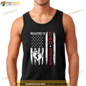 Mens Promoted To Dad 2023 American Flag Fathers Day Shirt 2