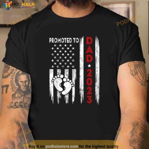 Mens Promoted To Dad 2023 American Flag Fathers Day Shirt 3