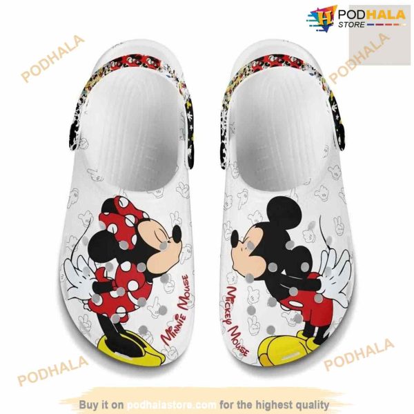 Mickey Minnie Kissing Full Print White Graphic Cartoon Clogs Crocs