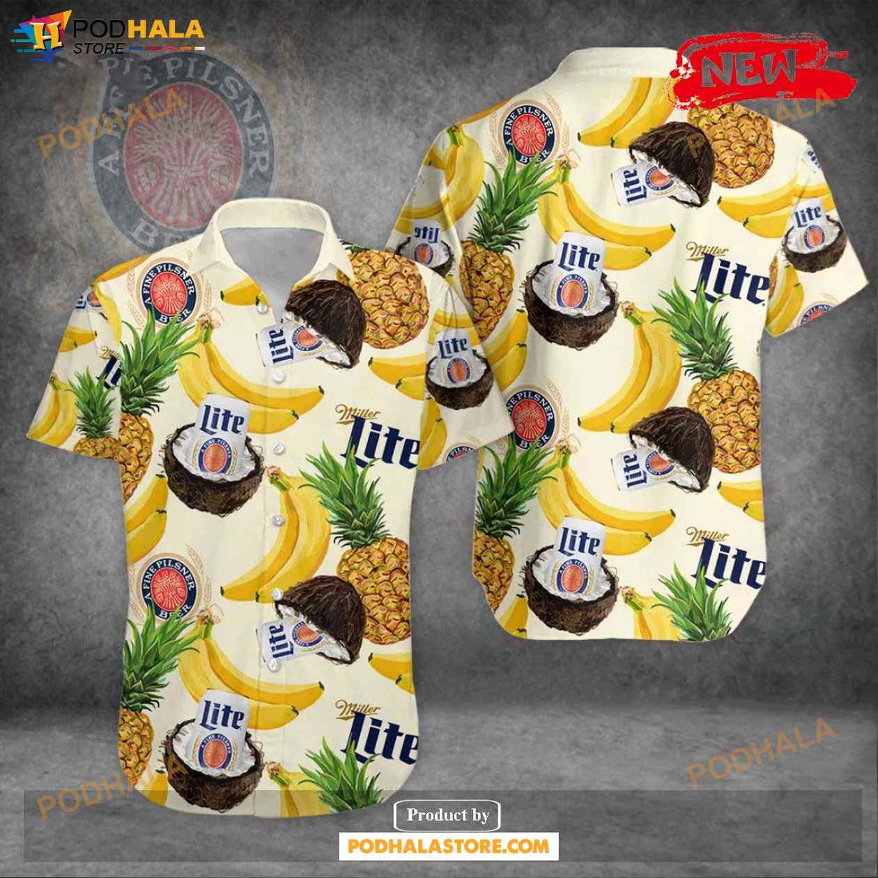 Miller Lite Pineapple Hawaiian Shirt Beach Shorts