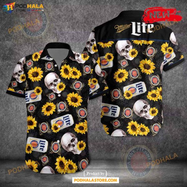 Miller Lite Sunflower Skull Black Design Hawaiian Shirt