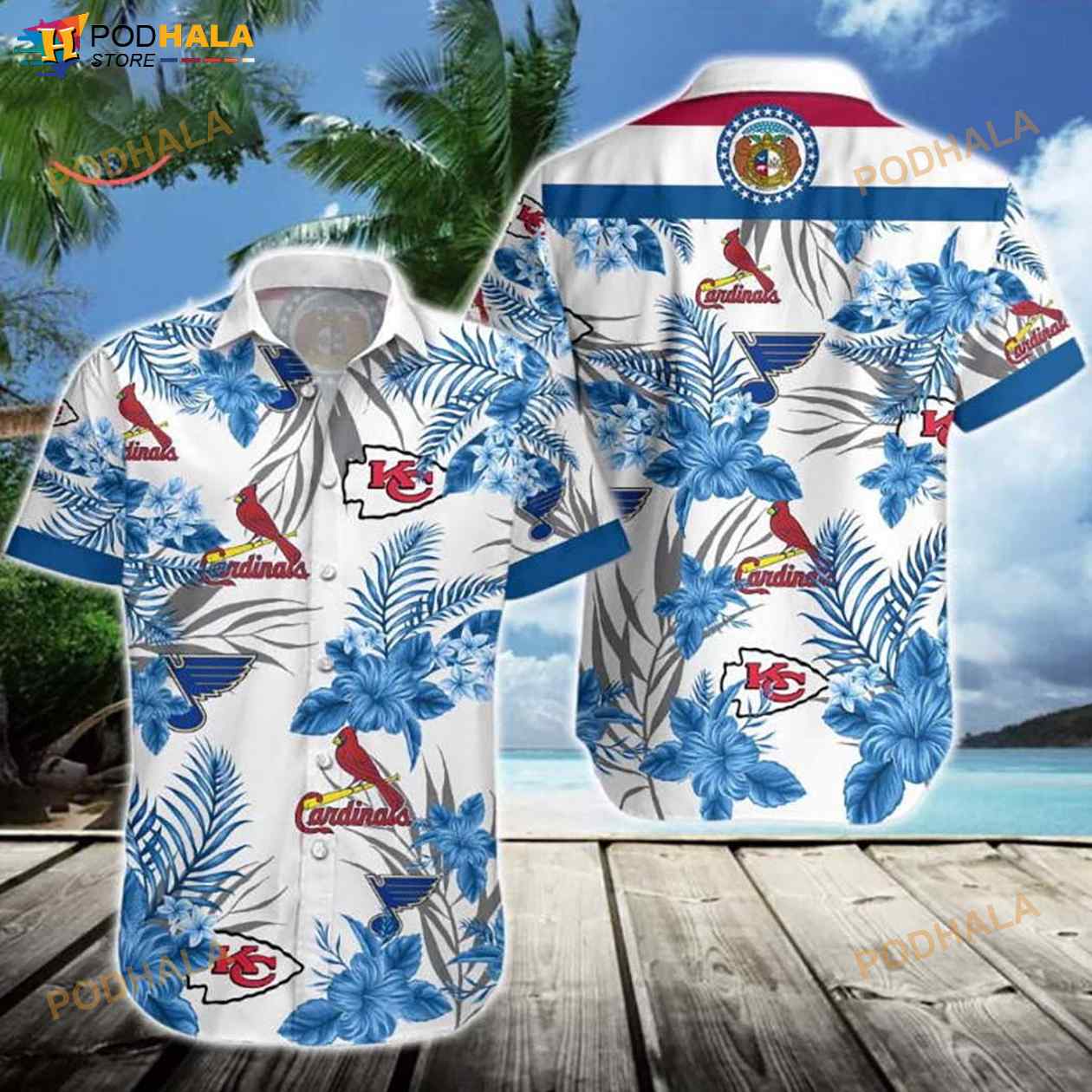 Missouri Sports Cardinals Chiefs Blues 3D Funny Hawaiian Shirt Missouri Sports Cardinals Chiefs Blues 3D Funny Hawaiian Shirt