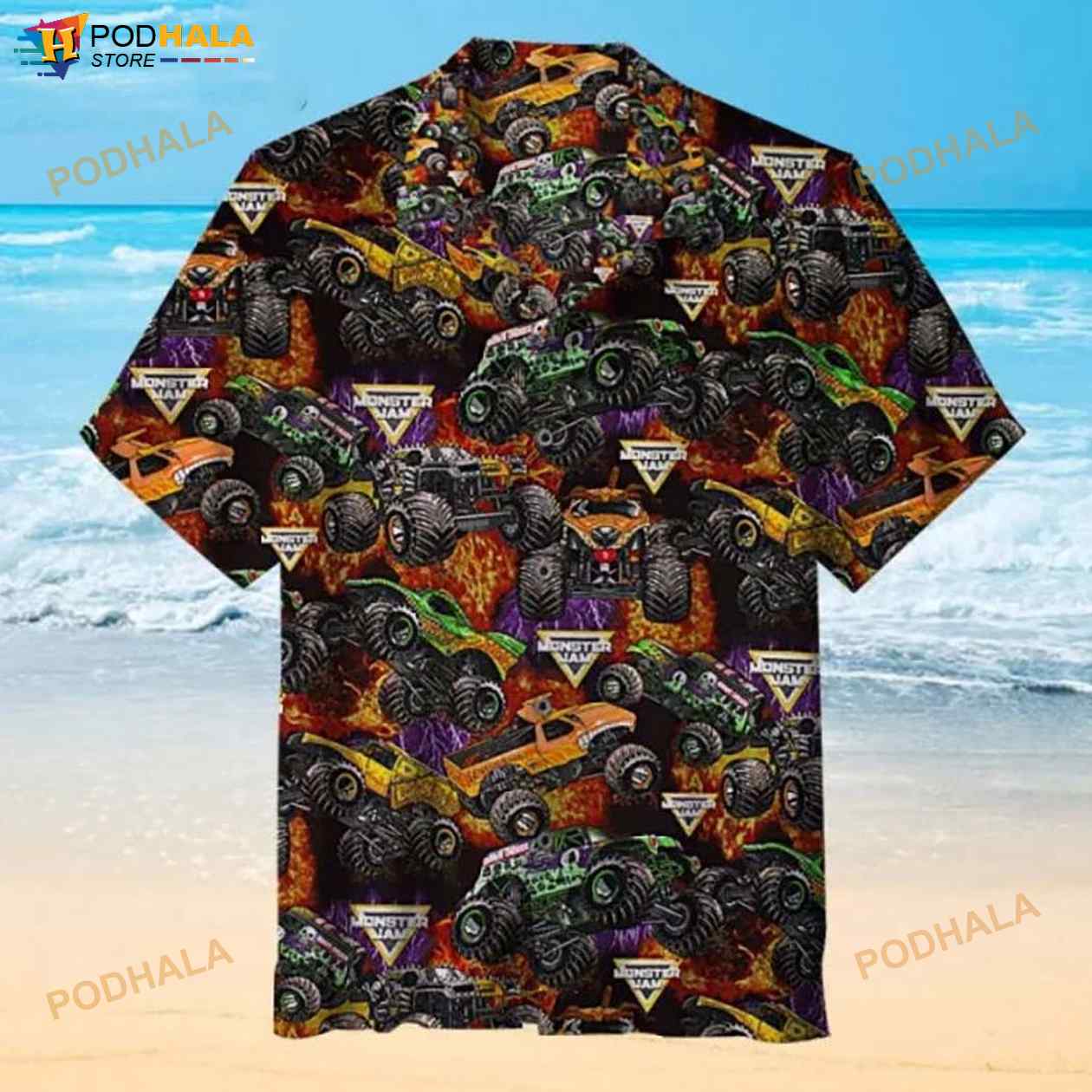 Monster Jam Pattern 3D Funny Hawaiian Shirt Monster Jam Pattern 3D Funny Hawaiian Shirt