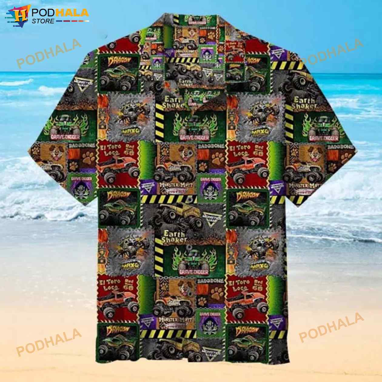 Monster Truck Pattern 3D Funny Hawaiian Shirt Monster Truck Pattern 3D Funny Hawaiian Shirt