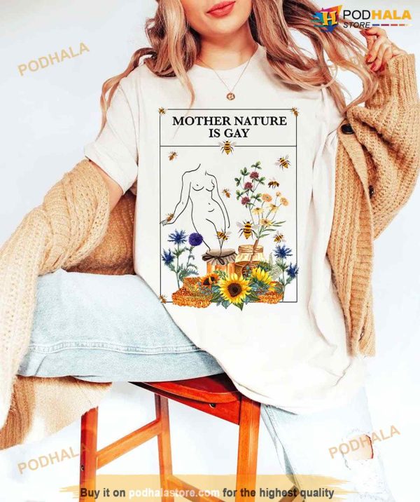 Mother Nature Is Gay Shirt, Cottagecore Gay Shirt, Butterflies Lgbtq Shirt