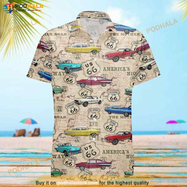 Muscle Car On Route 66 Funny Hawaiian Shirt, Aloha Shirt