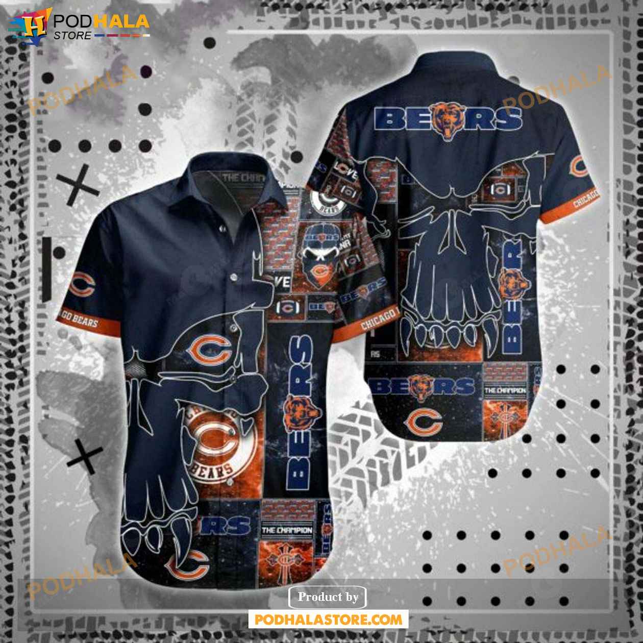 NFL Chicago Bears Hawaiian Style Shirt Skull All Over Print NFL Chicago Bears Hawaiian Style Shirt Skull All Over Print