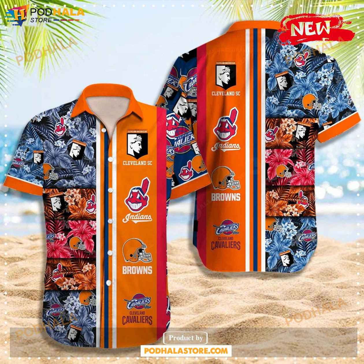 NFL Cleveland Sport Teams Mix Orange Palm Tree Special Design Hawaiian Shirt  - Bring Your Ideas, Thoughts And Imaginations Into Reality Today