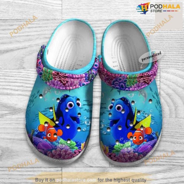 Nemo And Dory Fish Blue Sea Pattern Graphic Cartoon Crocs Clog Shoes