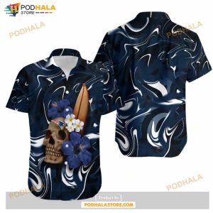 New England Patriots Skull And Hibiscus Flower NFL Gift For Fan Hawaiian Shirt