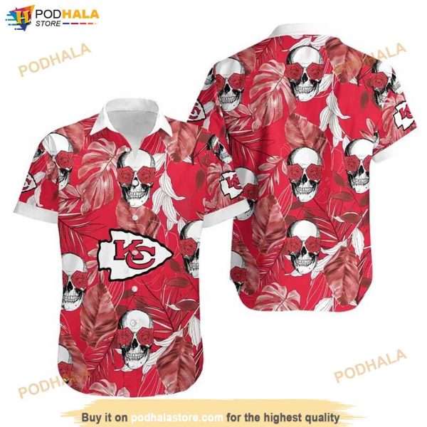 NFL Kansas City Chiefs Skull Flowers Hawaiian Shirt, Vacaton Gift For Fans